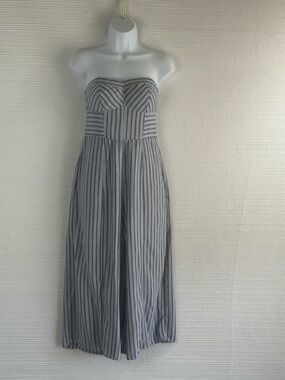 American Eagle Blue White Striped Strapless Wide Leg Jumpsuit Romper Sz 2